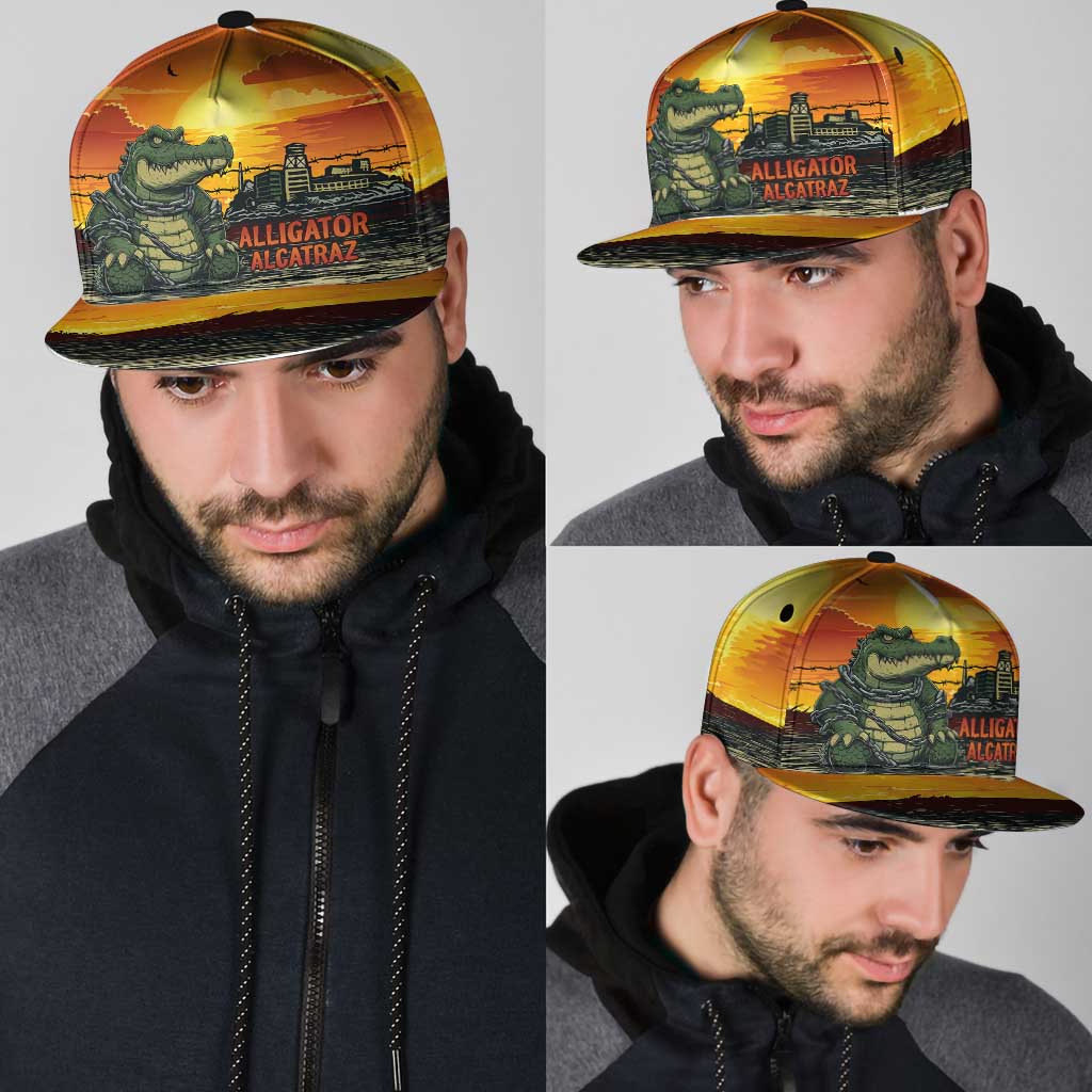 Personalized Alligator Alcatraz Snapback Cap Gator Island Prison Retro Sunset - Wonder Print Shop