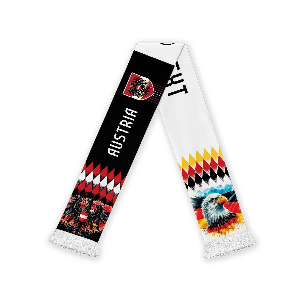 Personalized Austria and Germany National Football Soccer Scarf Split Half Diamond Argyle with Eagles Watercolor Paint Splash Art