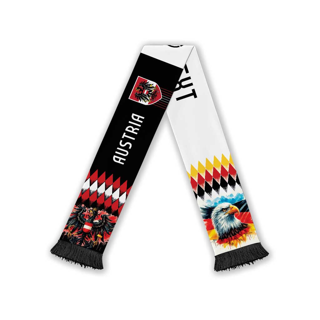 Personalized Austria and Germany National Football Soccer Scarf Split Half Diamond Argyle with Eagles Watercolor Paint Splash Art
