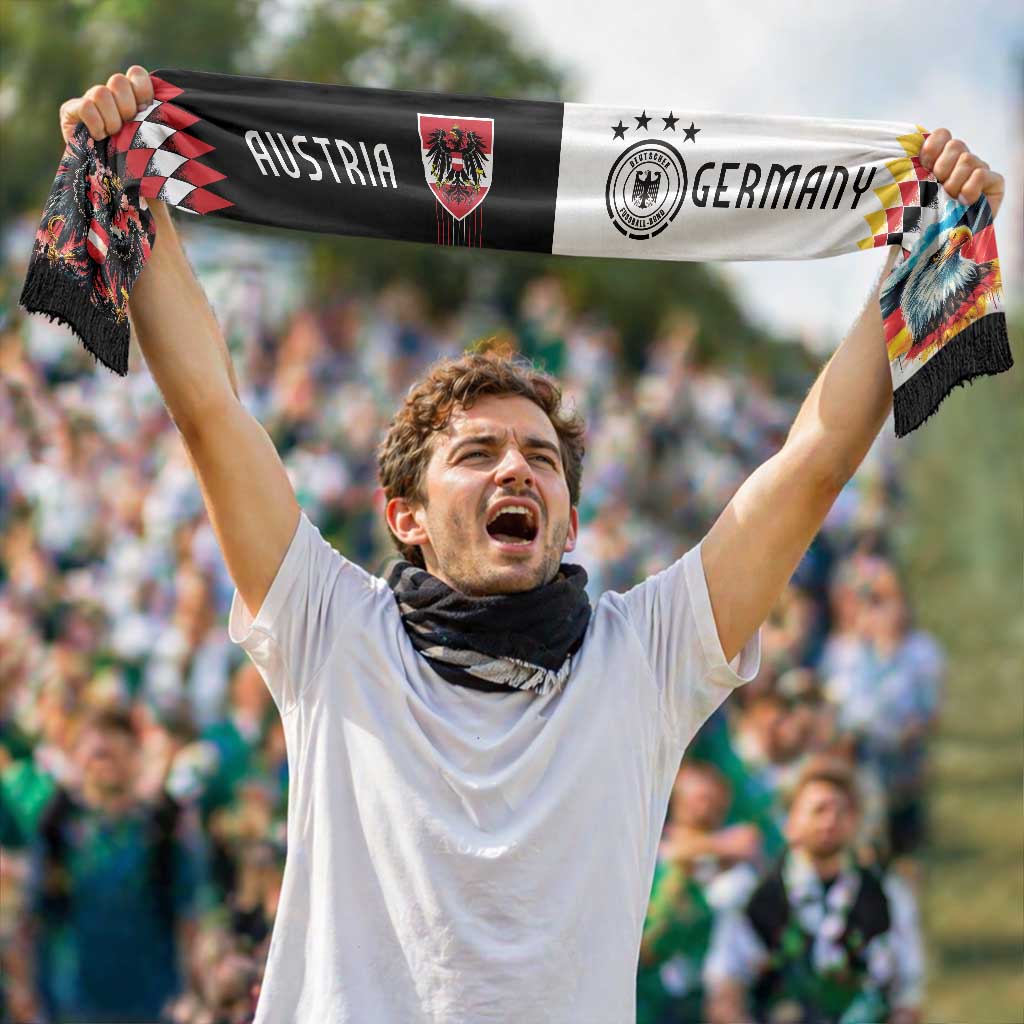 Personalized Austria and Germany National Football Soccer Scarf Split Half Diamond Argyle with Eagles Watercolor Paint Splash Art