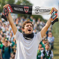 Personalized Austria and Germany National Football Soccer Scarf Split Half Diamond Argyle with Eagles Watercolor Paint Splash Art