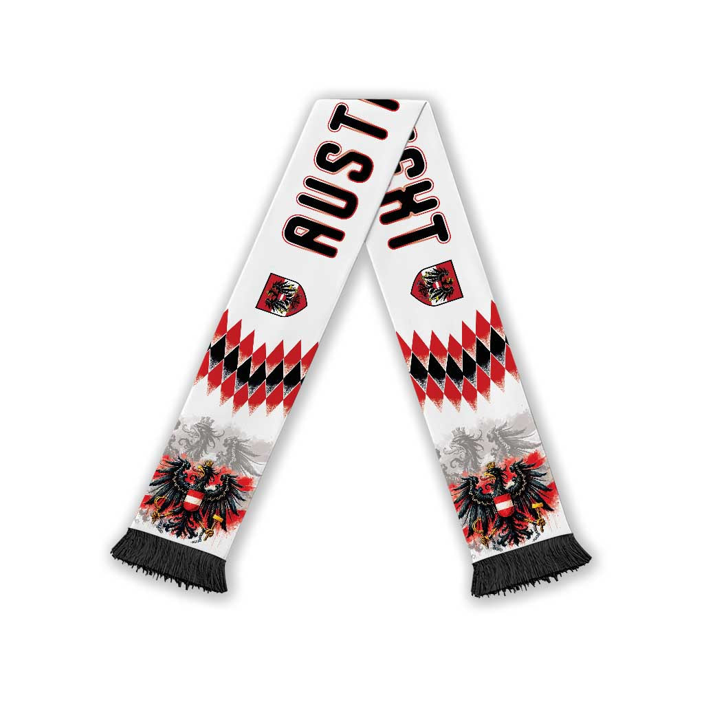 Personalized Austria National Football Soccer Scarf Argyle Diamond Pattern with Eagle Watercolor Paint Splash Graphic Art