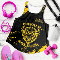Personalized Bison Buffalo Soldiers Women Racerback Tank American Heroes Black Grunge Style - Wonder Print Shop