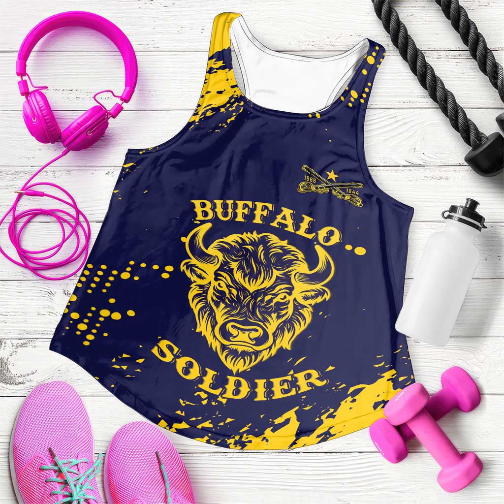 Personalized Bison Buffalo Soldiers Women Racerback Tank American Heroes Blue Grunge Style - Wonder Print Shop