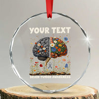 Personalized Brain Tumor Warrior Crystal Glass Ornament Custom Name Gray Ribbon Brain Cancer Awareness