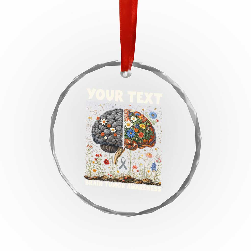 Personalized Brain Tumor Warrior Crystal Glass Ornament Custom Name Gray Ribbon Brain Cancer Awareness