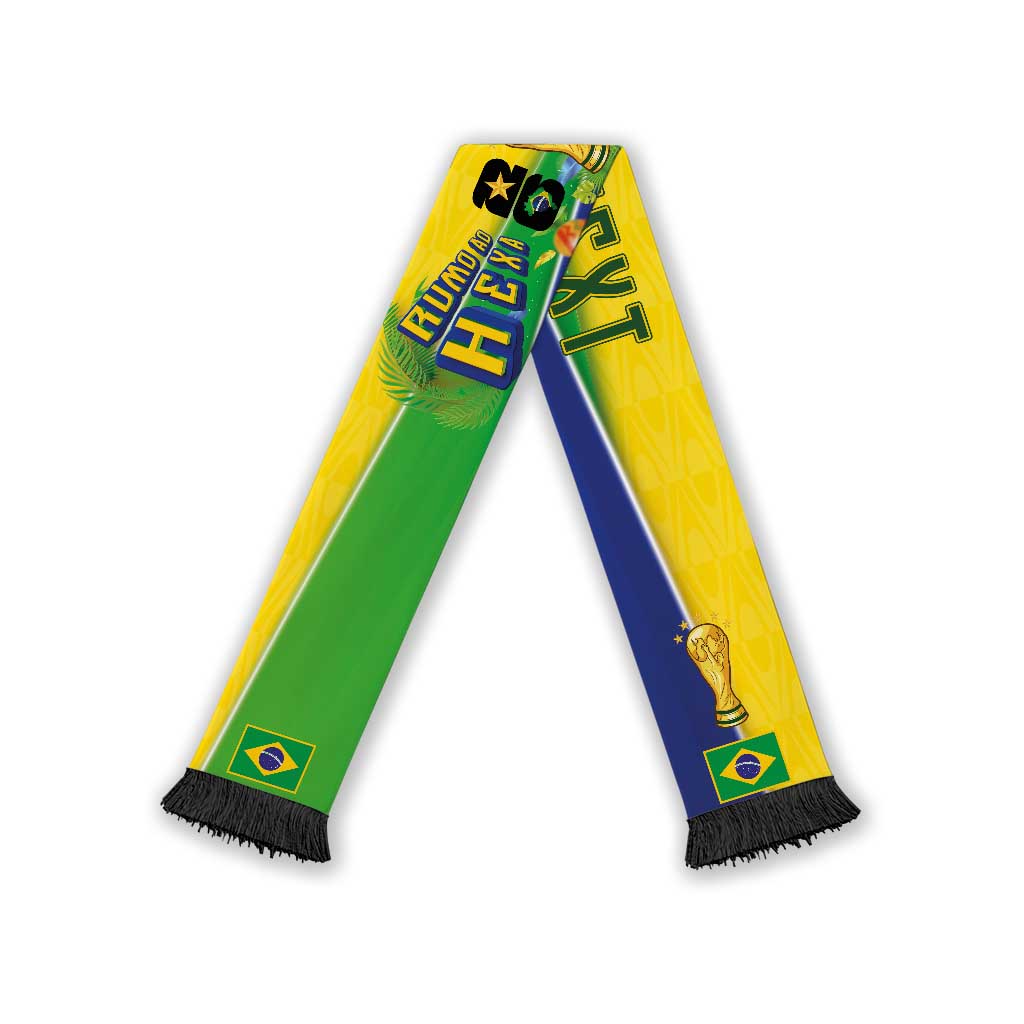Personalized Brasil Rumo ao Hexa 26 Soccer Scarf World Trophy Gold Tropical Plants Carnival Style