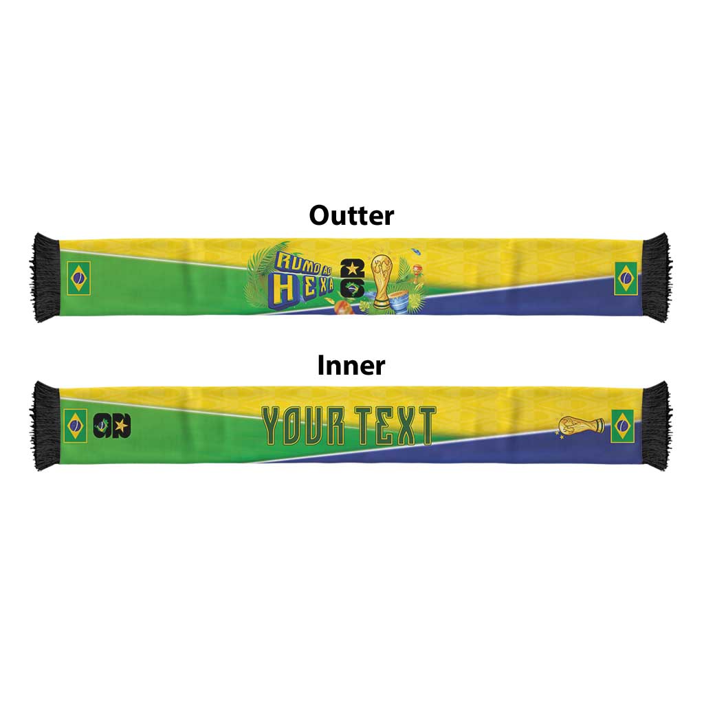 Personalized Brasil Rumo ao Hexa 26 Soccer Scarf World Trophy Gold Tropical Plants Carnival Style