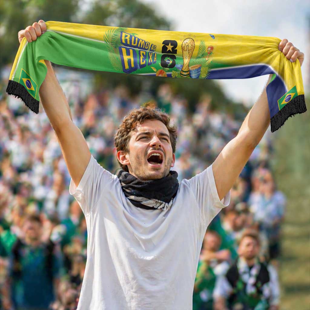 Personalized Brasil Rumo ao Hexa 26 Soccer Scarf World Trophy Gold Tropical Plants Carnival Style