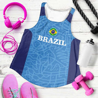 Personalized Brazil Football Women Racerback Tank Vamos Selecao - Blue