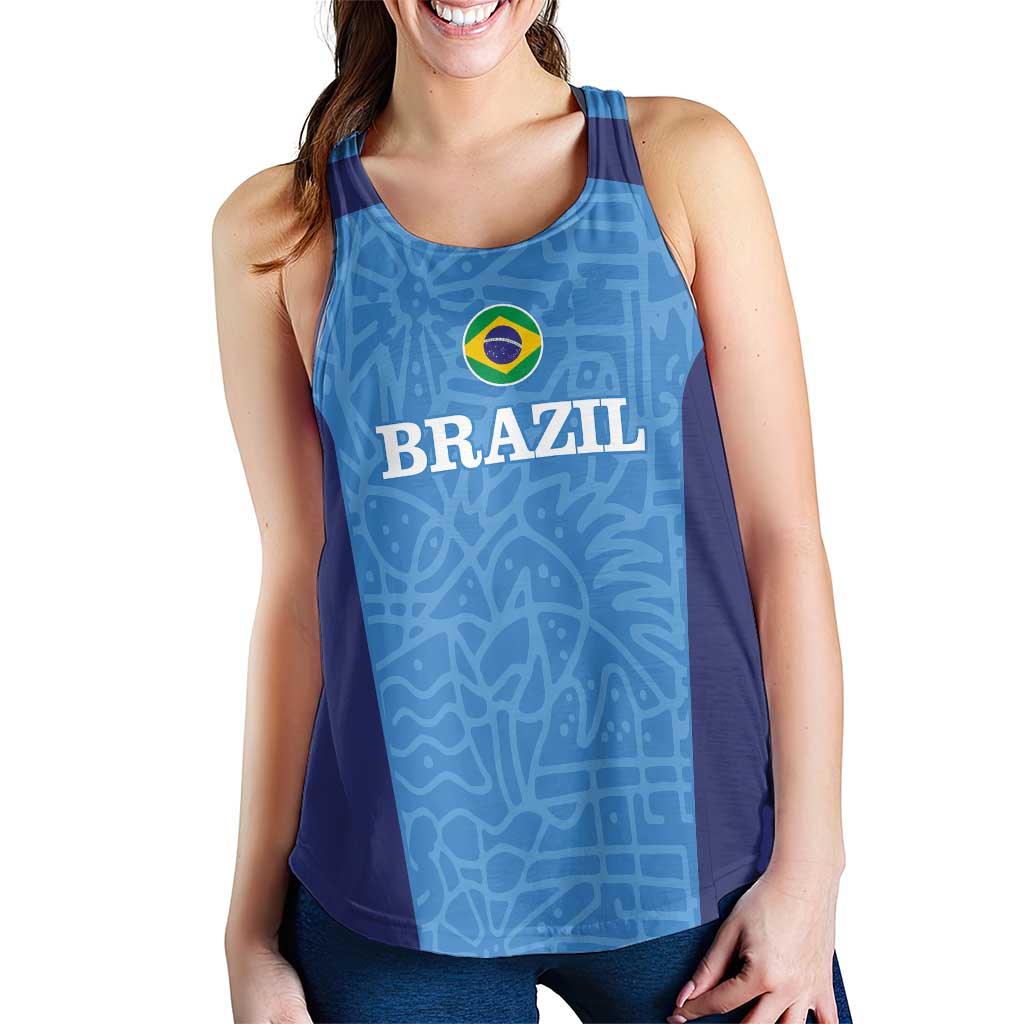 Personalized Brazil Football Women Racerback Tank Vamos Selecao - Blue