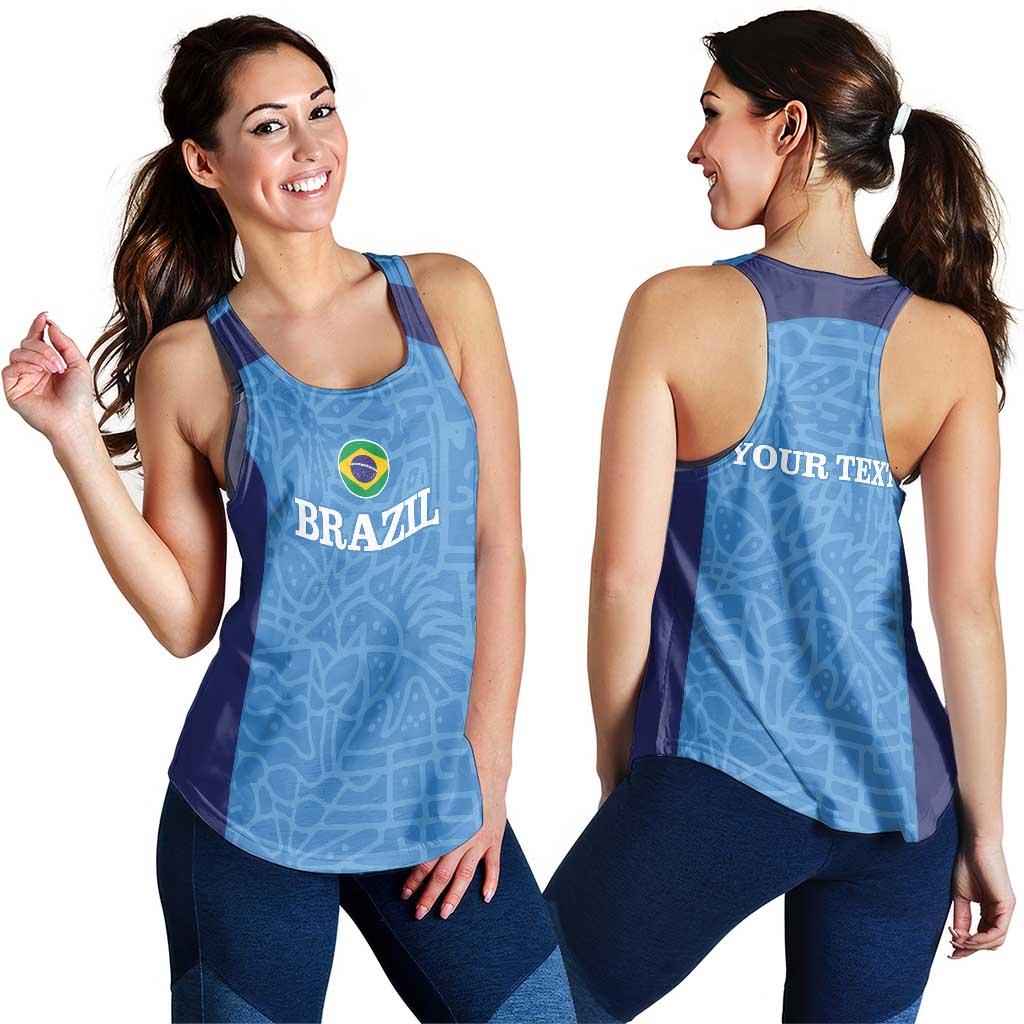 Personalized Brazil Football Women Racerback Tank Vamos Selecao - Blue