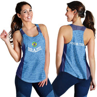 Personalized Brazil Football Women Racerback Tank Vamos Selecao - Blue