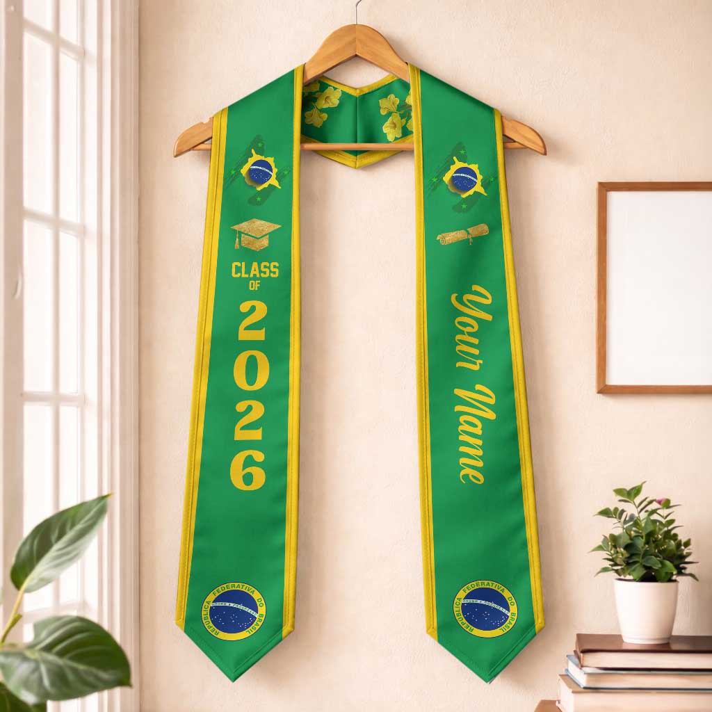 Personalized Brazil Graduation Stole Golden Trumpet Flower