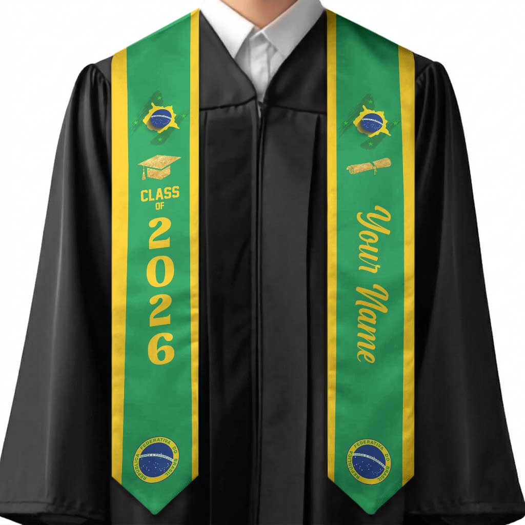 Personalized Brazil Graduation Stole Golden Trumpet Flower