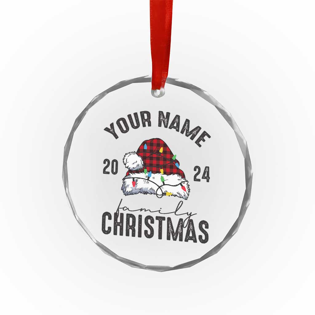 Personalized Christmas Family Crystal Glass Ornament Custom Name Family Christmas 2024 Santa Hat - Wonder Print Shop