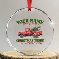 Personalized Christmas Family Crystal Glass Ornament Custom Name Family Farm Christmas Trees Vintage Truck - Wonder Print Shop