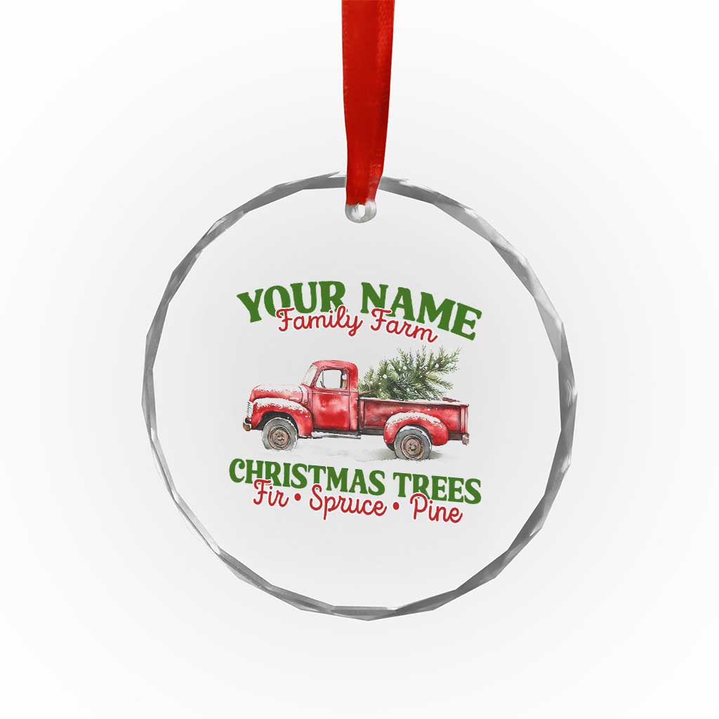 Personalized Christmas Family Crystal Glass Ornament Custom Name Family Farm Christmas Trees Vintage Truck - Wonder Print Shop