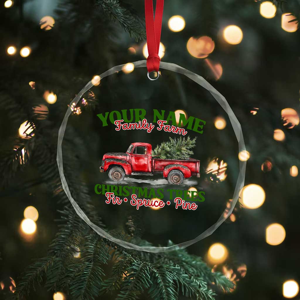 Personalized Christmas Family Crystal Glass Ornament Custom Name Family Farm Christmas Trees Vintage Truck - Wonder Print Shop