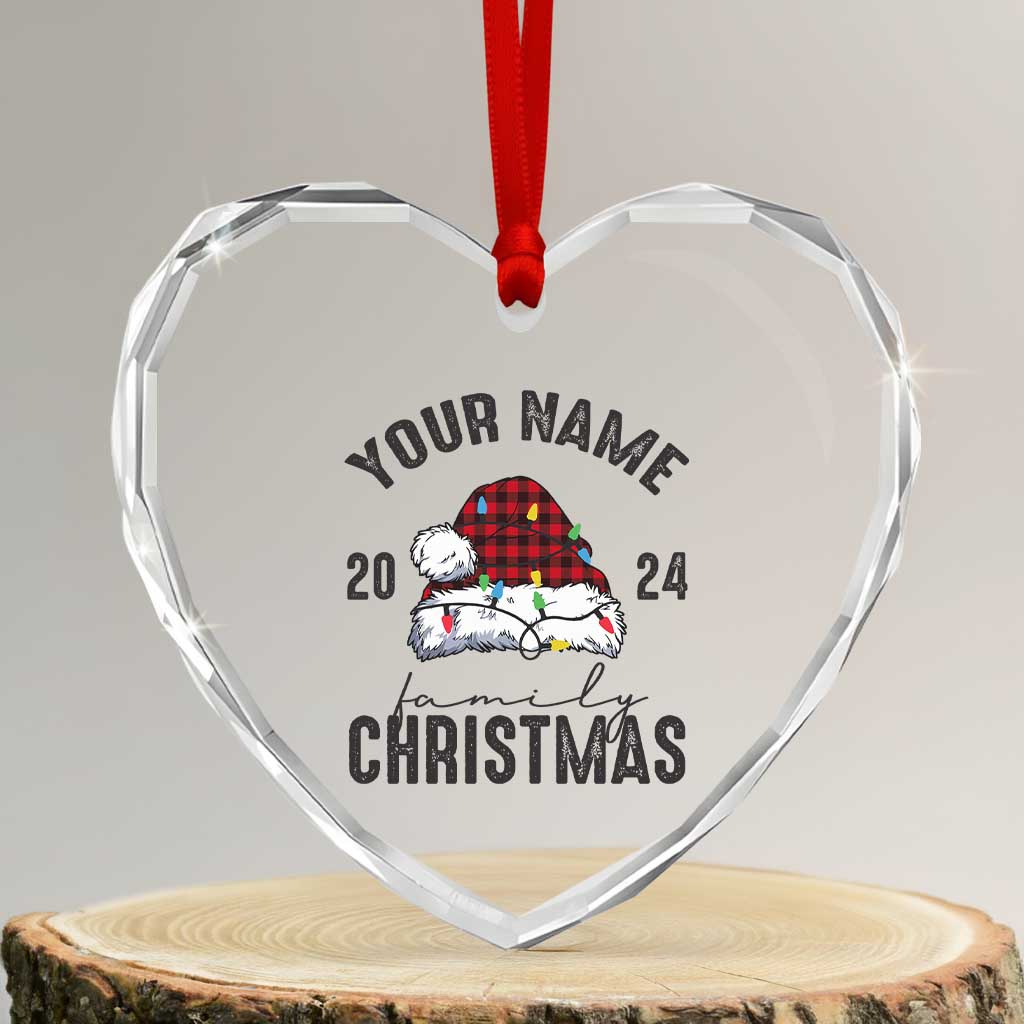 Personalized Christmas Family Heart Crystal Glass Ornament Custom Name Family Christmas 2024 Santa Hat - Wonder Print Shop