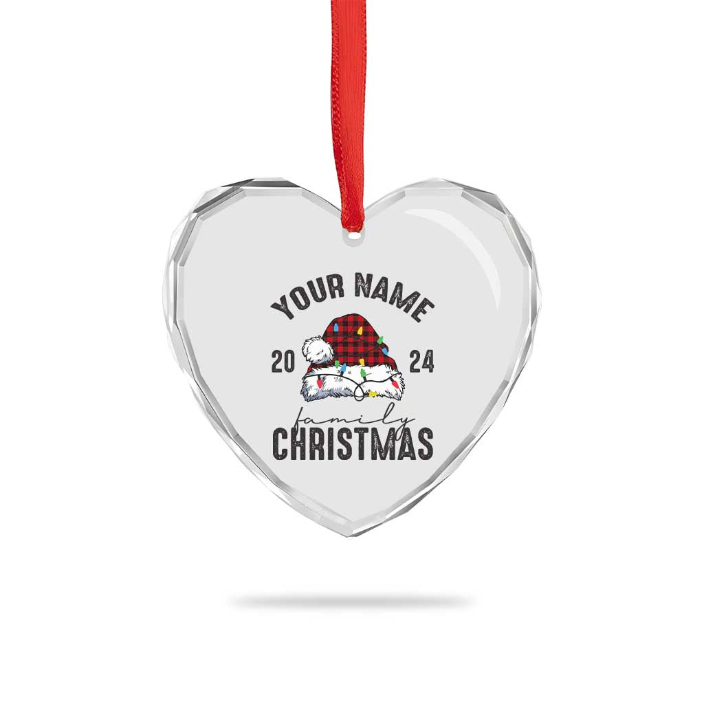 Personalized Christmas Family Heart Crystal Glass Ornament Custom Name Family Christmas 2024 Santa Hat - Wonder Print Shop