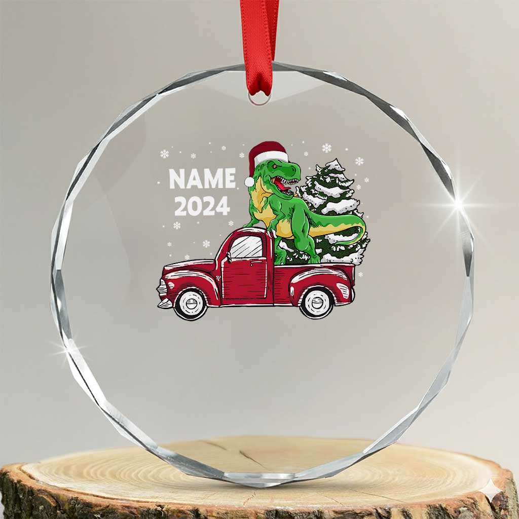 Personalized Dinosaur Xmas Crystal Glass Ornament Custom Name Merry Rexmas Xmas Pet Dino Trex Red Truck Family TS10