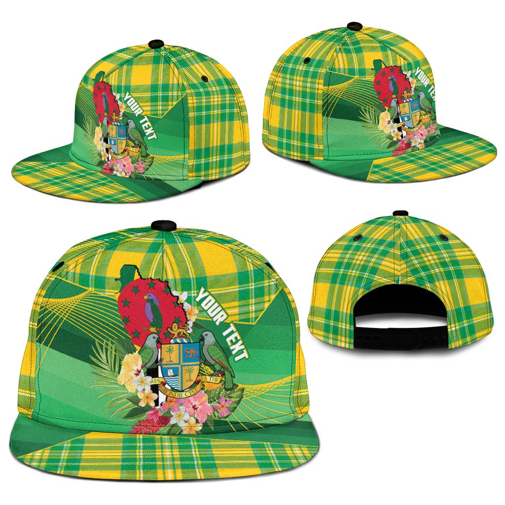 Personalized Dominica Independence Day Snapback Cap Map With Coat Of Arms Madras Pattern - Wonder Print Shop