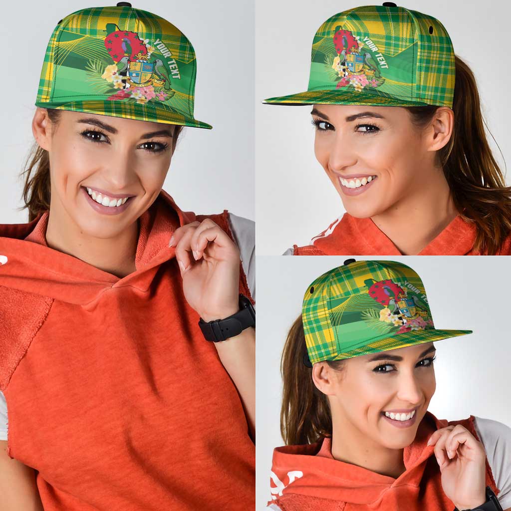 Personalized Dominica Independence Day Snapback Cap Map With Coat Of Arms Madras Pattern - Wonder Print Shop