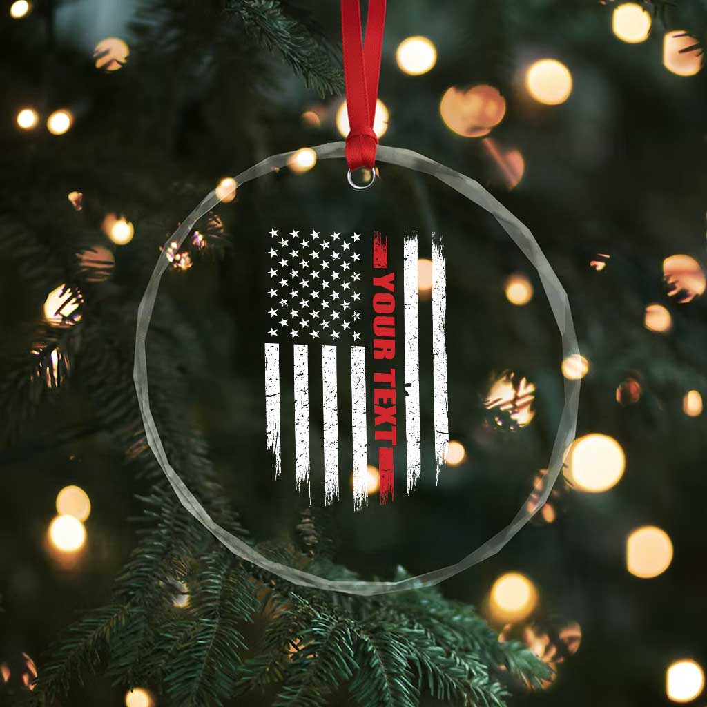 Personalized Firefighter Crystal Glass Ornament Custom Text Name Vintage American Flag Patriot Fireman Gift