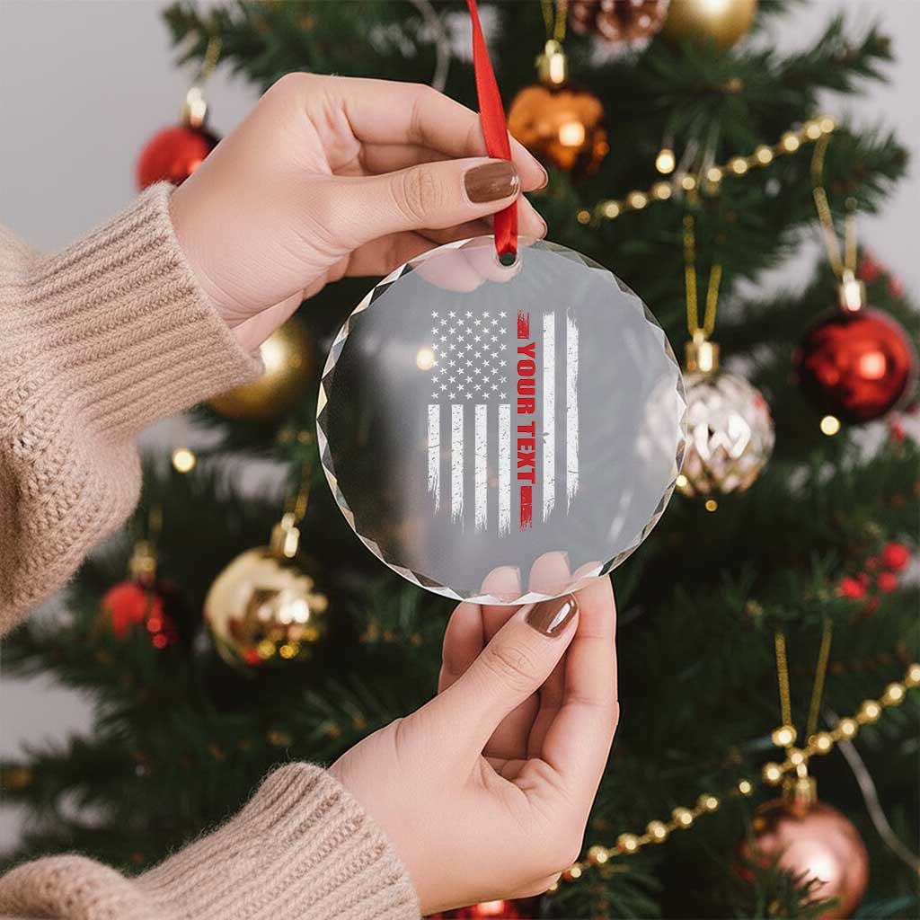 Personalized Firefighter Crystal Glass Ornament Custom Text Name Vintage American Flag Patriot Fireman Gift