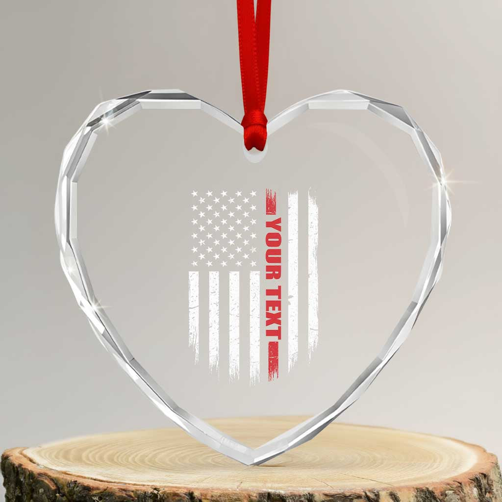 Personalized Firefighter Heart Crystal Glass Ornament Custom Text Name Vintage American Flag Patriot Fireman Gift