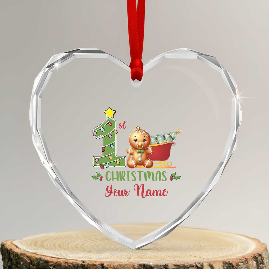 Personalized First Xmas Heart Crystal Glass Ornament Custom Name Baby Gingerbread My 1st Xmas - Wonder Print Shop