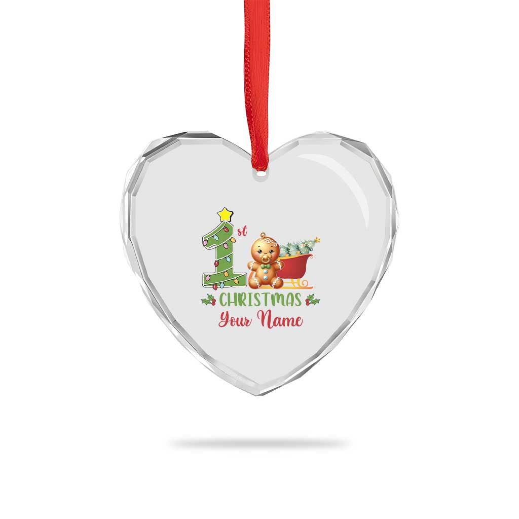 Personalized First Xmas Heart Crystal Glass Ornament Custom Name Baby Gingerbread My 1st Xmas - Wonder Print Shop
