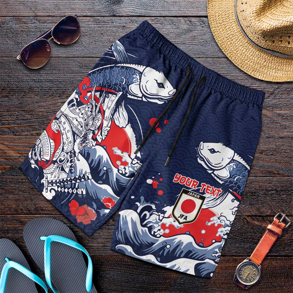 Personalized Football Japan Yatagarasu Shorts for Men Blue Samurai Tsunami Wave Pattern