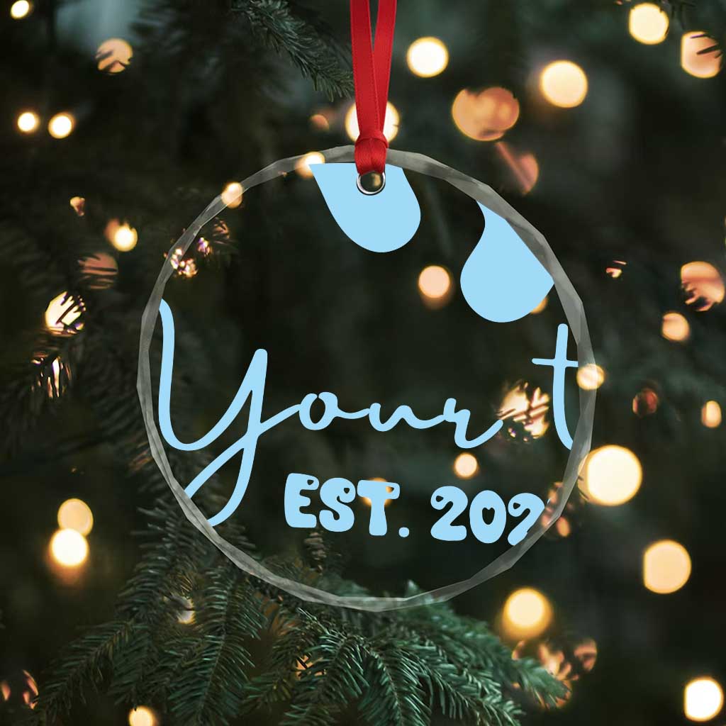 Personalized Gender Reveal Crystal Glass Ornament Custom Text Baby Boy Reveal Blue Family Matching - Wonder Print Shop