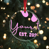 Personalized Gender Reveal Crystal Glass Ornament Custom Text Baby Girl Reveal Pink Family Matching - Wonder Print Shop