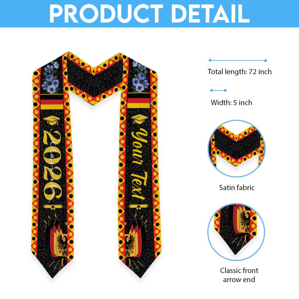 Personalized Germany Graduation Stole Coat of Arms with Cornflower