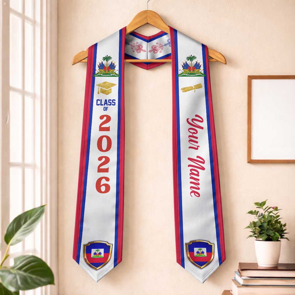 Personalized Haiti Graduation Stole Ayiti Coat of Arms Veve Pattern