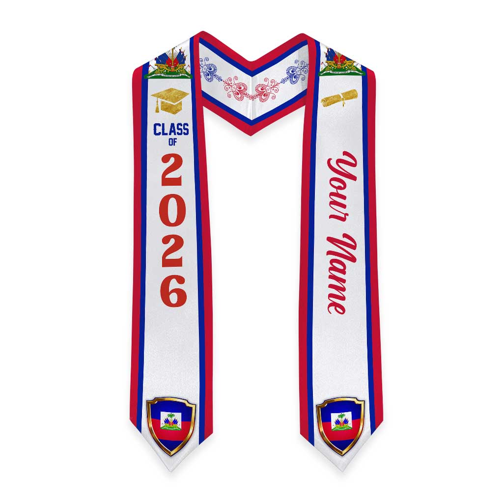 Personalized Haiti Graduation Stole Ayiti Coat of Arms Veve Pattern