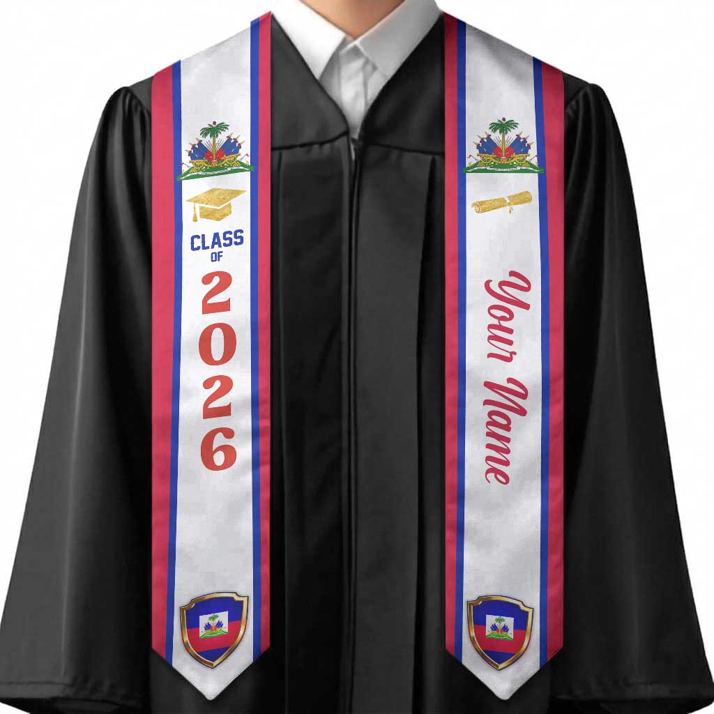 Personalized Haiti Graduation Stole Ayiti Coat of Arms Veve Pattern