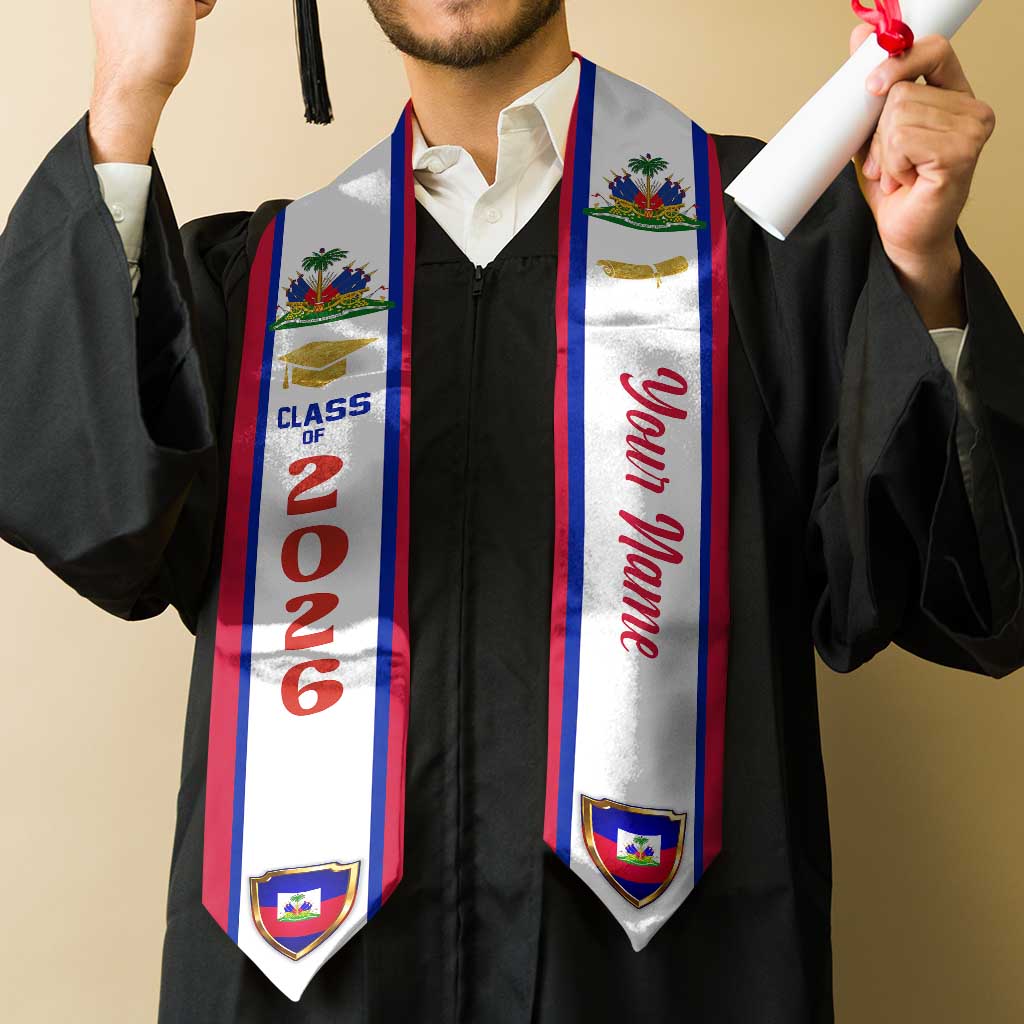 Personalized Haiti Graduation Stole Ayiti Coat of Arms Veve Pattern