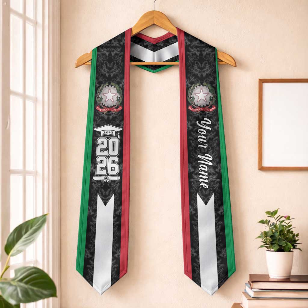 Personalized Italy Graduation Stole Italian Coat of Arms Baroque Pattern