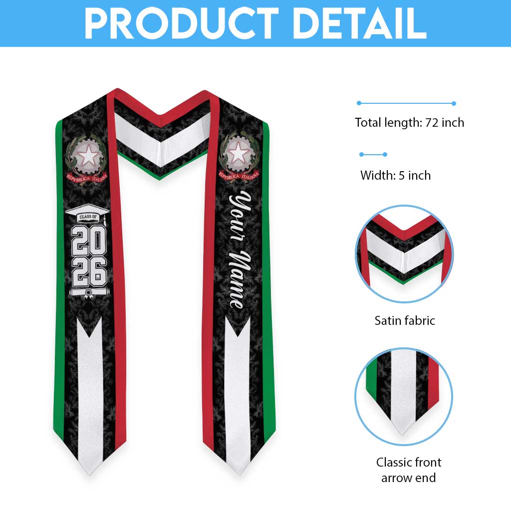 Personalized Italy Graduation Stole Italian Coat of Arms Baroque Pattern