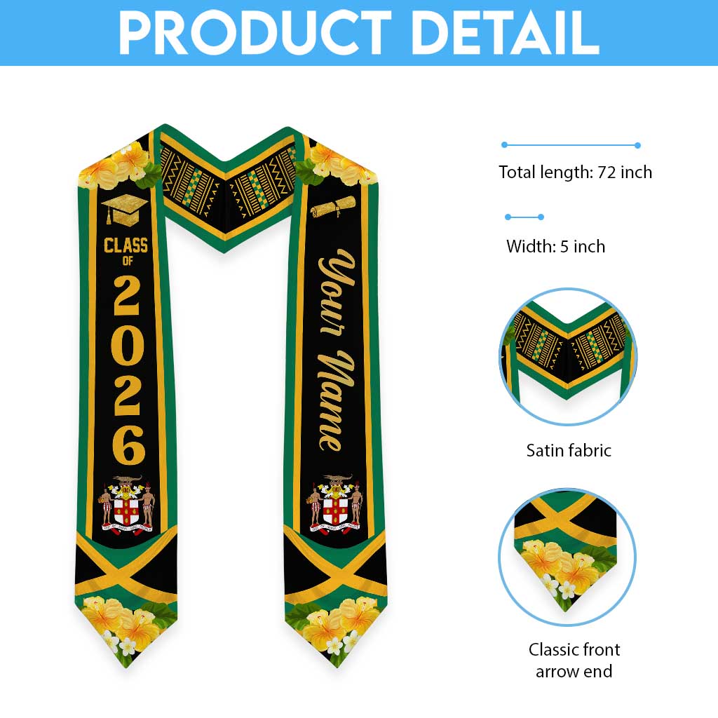 Personalized Jamaica Graduation Stole Jumieka Coat of Arms