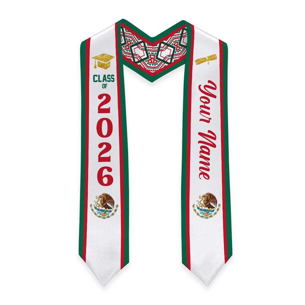Personalized Mexico Graduation Stole Coat of Arm Aztec Pattern