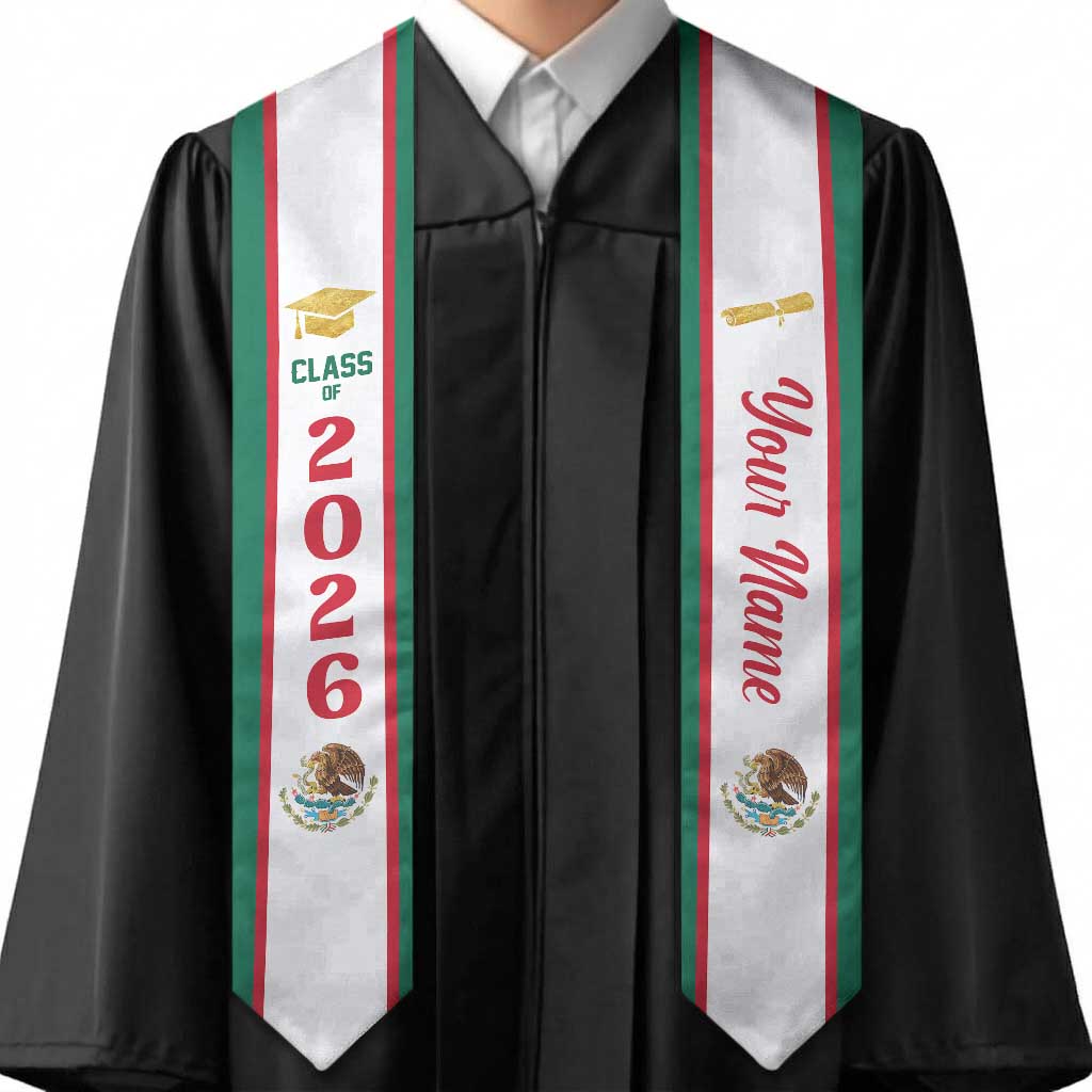 Personalized Mexico Graduation Stole Coat of Arm Aztec Pattern