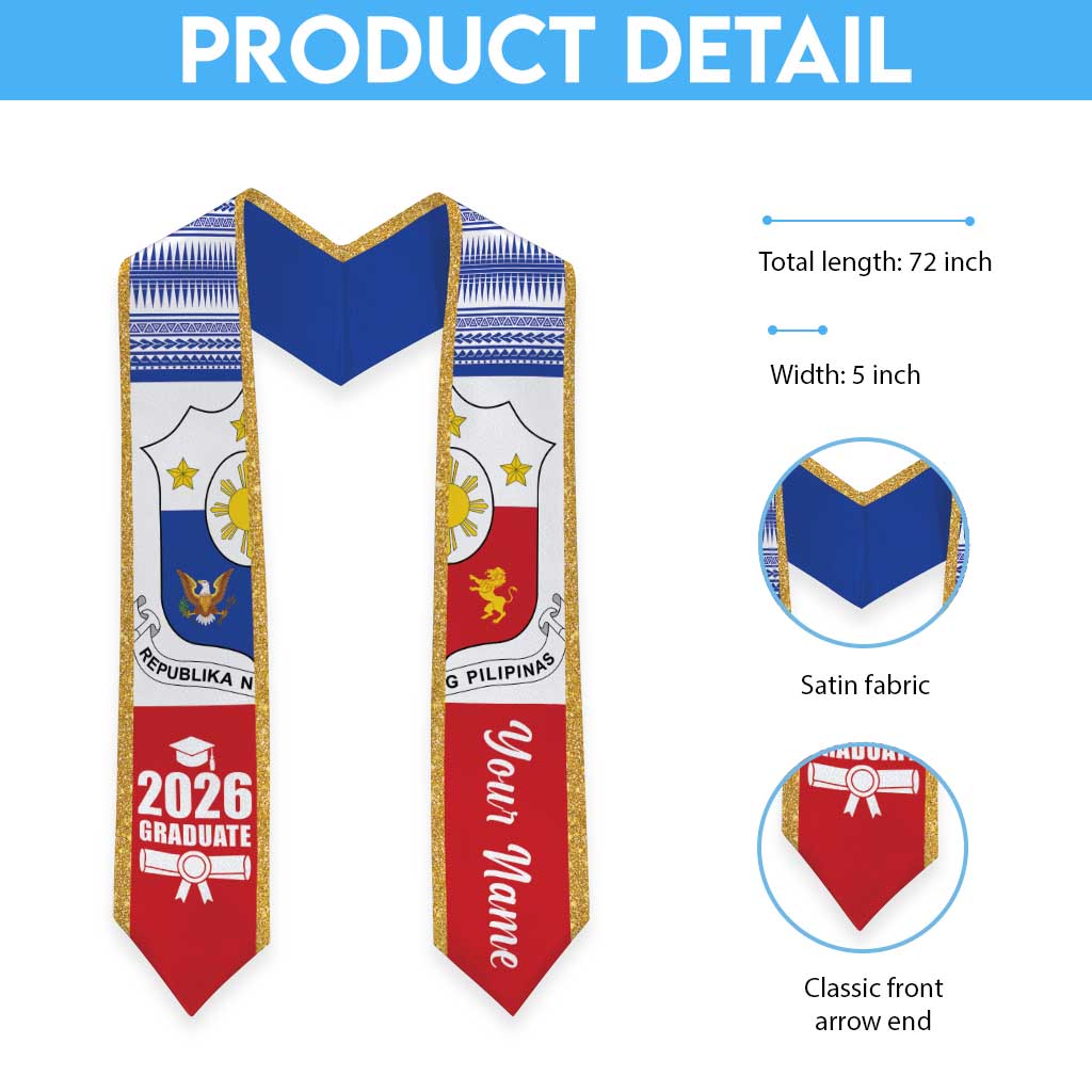 Personalized Philippines Graduation Stole Philippines Sun Stars Coat of Arms