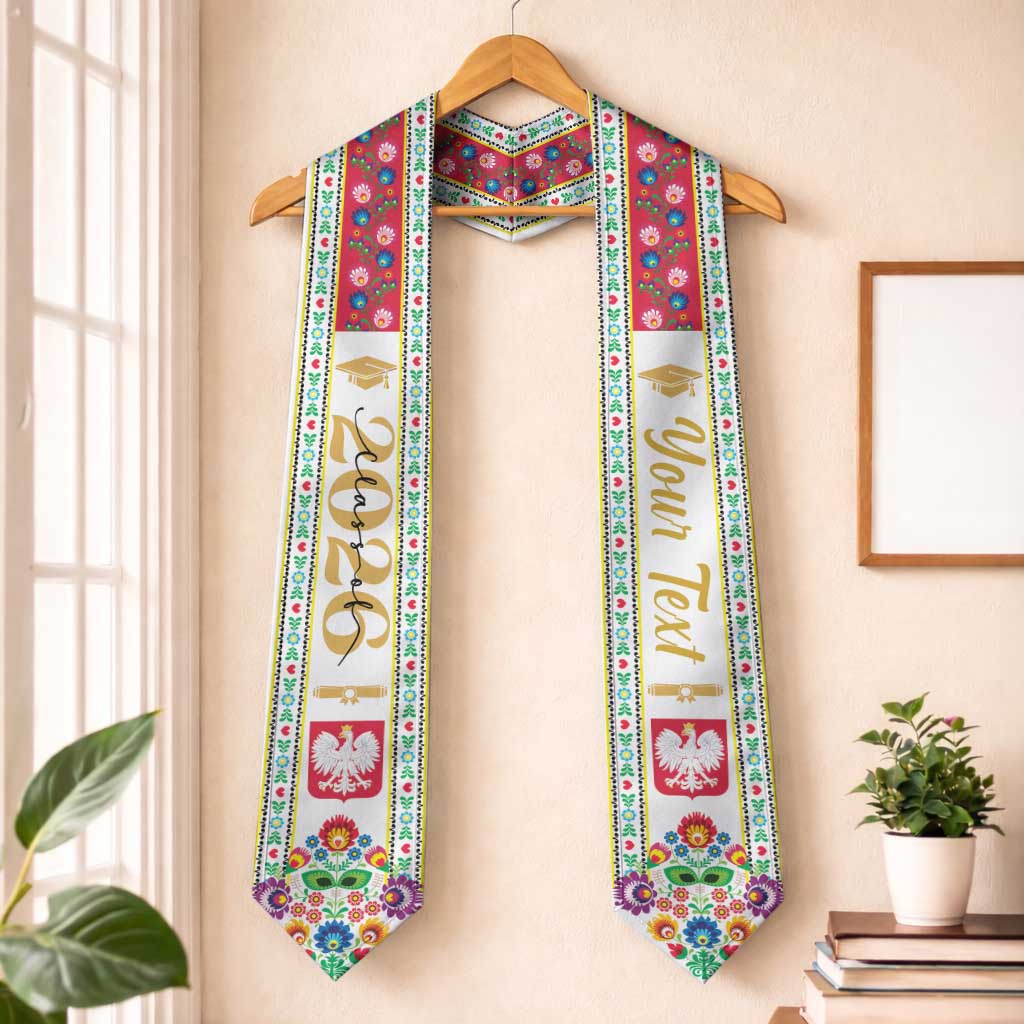 Personalized Poland Graduation Stole Polish Wycinanki Folk Eagle Pattern