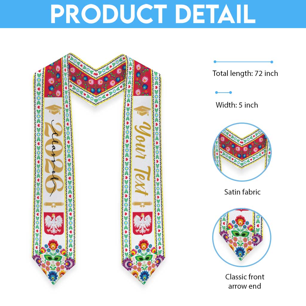 Personalized Poland Graduation Stole Polish Wycinanki Folk Eagle Pattern