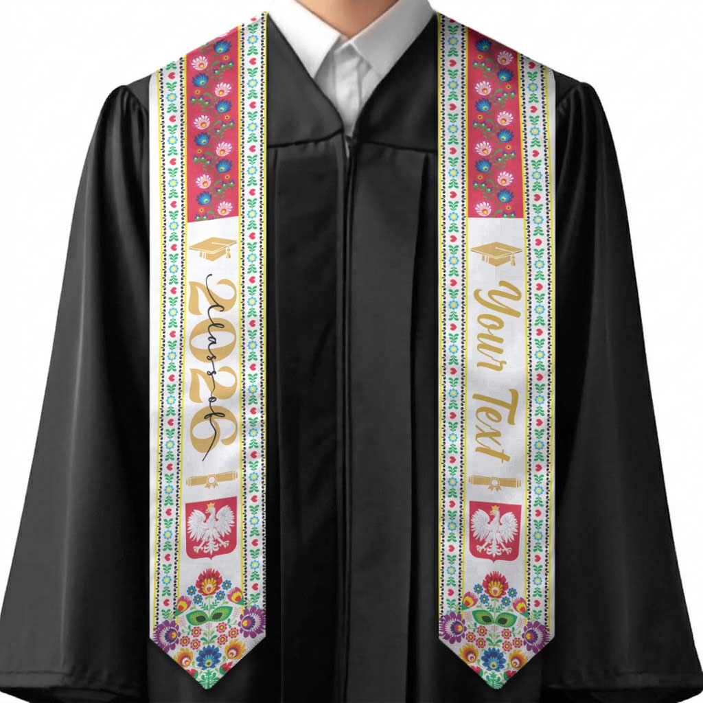 Personalized Poland Graduation Stole Polish Wycinanki Folk Eagle Pattern